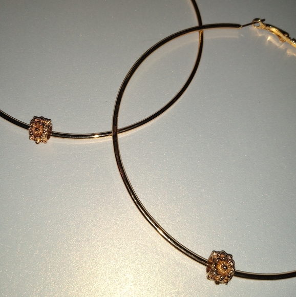 Oversized Floral Bead Hoops Huge Gold Hoop Handmade Earrings XL Minimalist KATTA - Picture 2 of 8